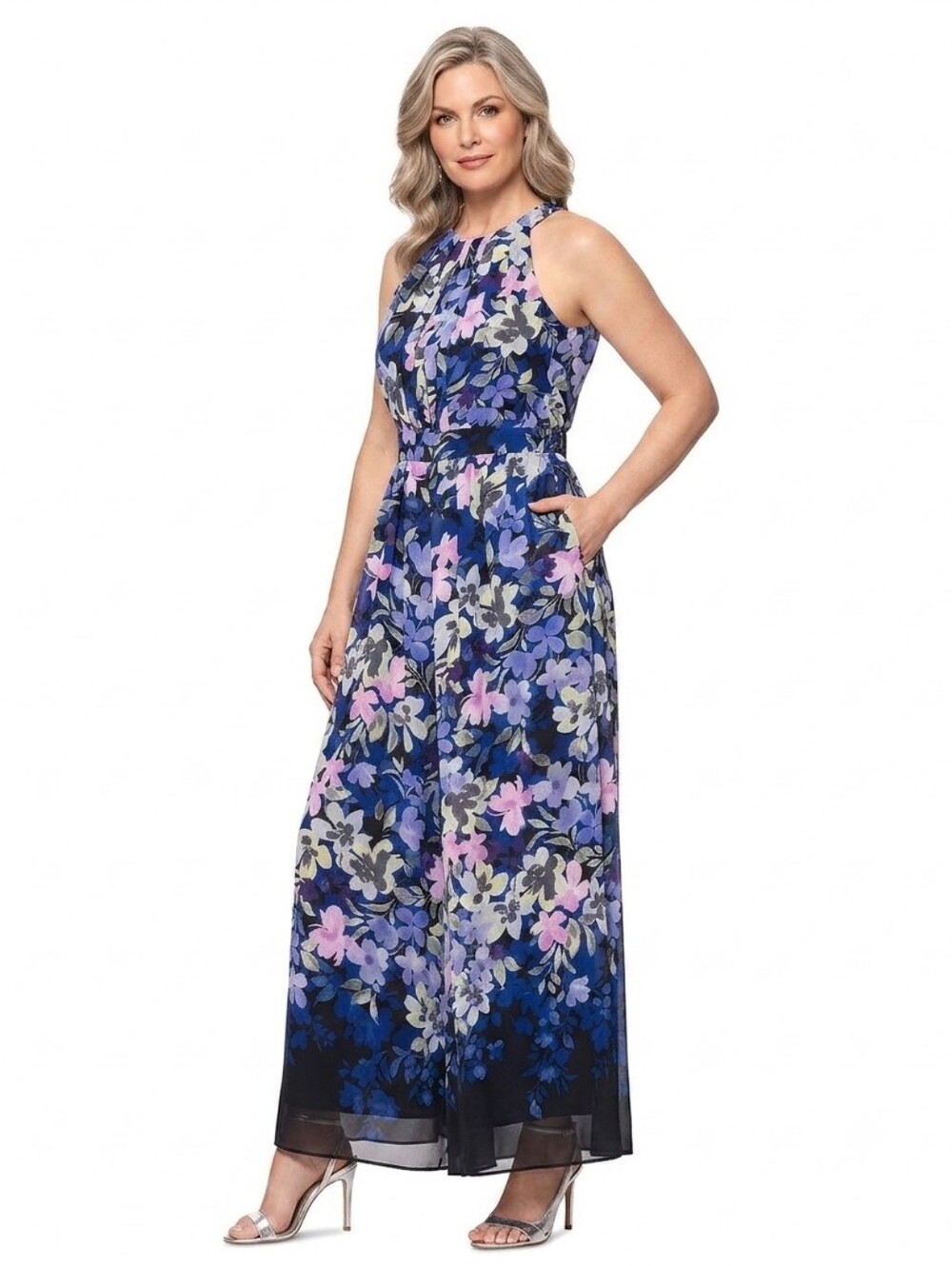 Betsy & AdamPetite Printed Halter Sleeveless Wide-Leg Jumpsuit Size 10